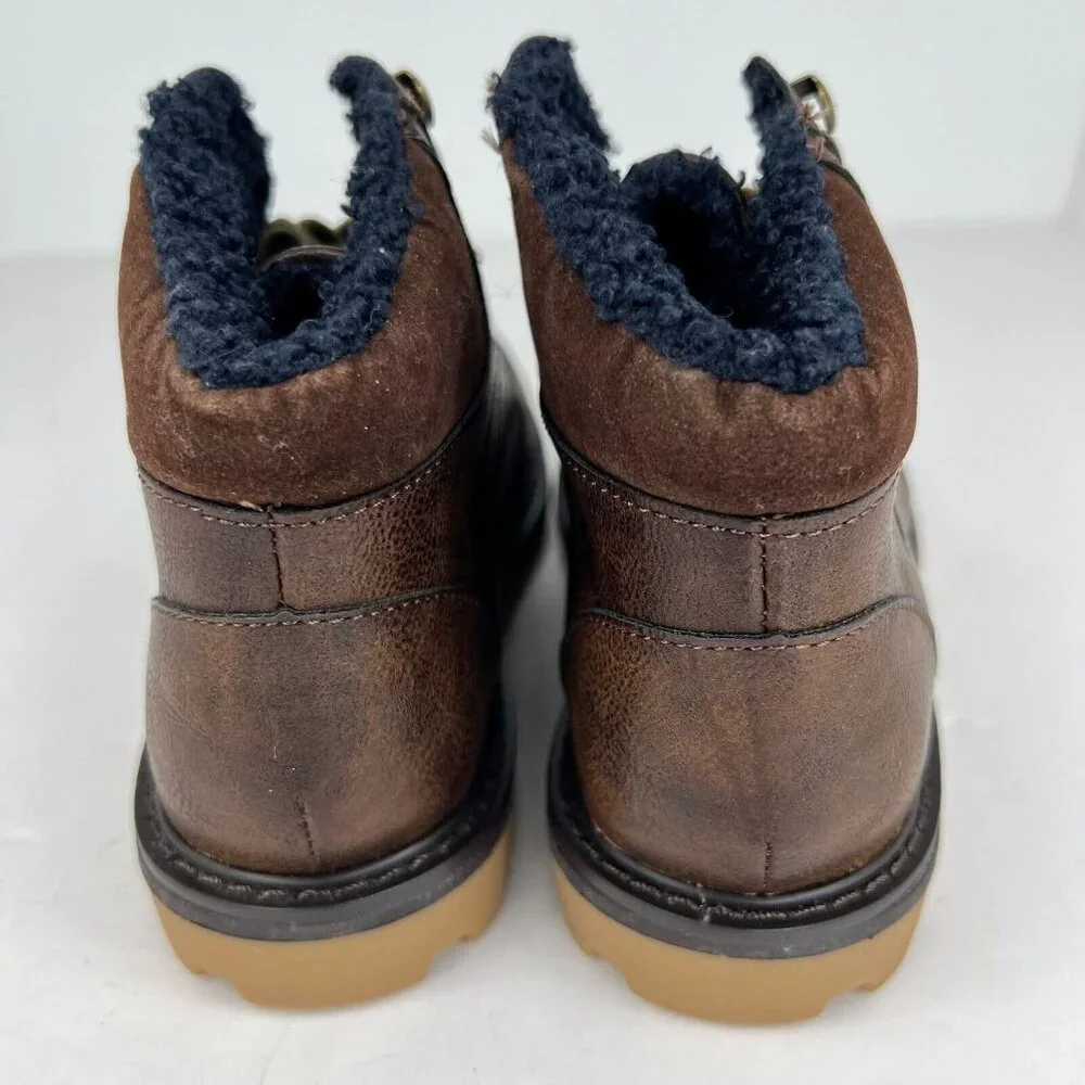 Cat & Jack Girls 17730 Brown Faux Fur Lining Lace Up Bootie Size 3 Ankle Boots